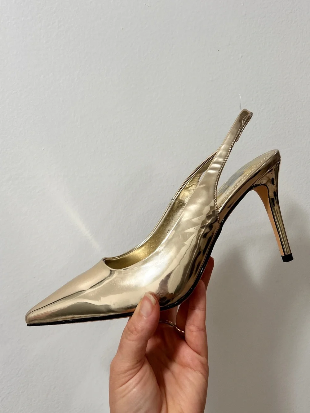 Gold Mirror Metallic Slingback Heels Pointed Toe Stiletto Pumps NEW